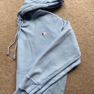 champion hoodie, light blue